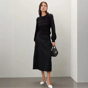 Sea New York Rita smocked peplum top in black cotton jersey Size L